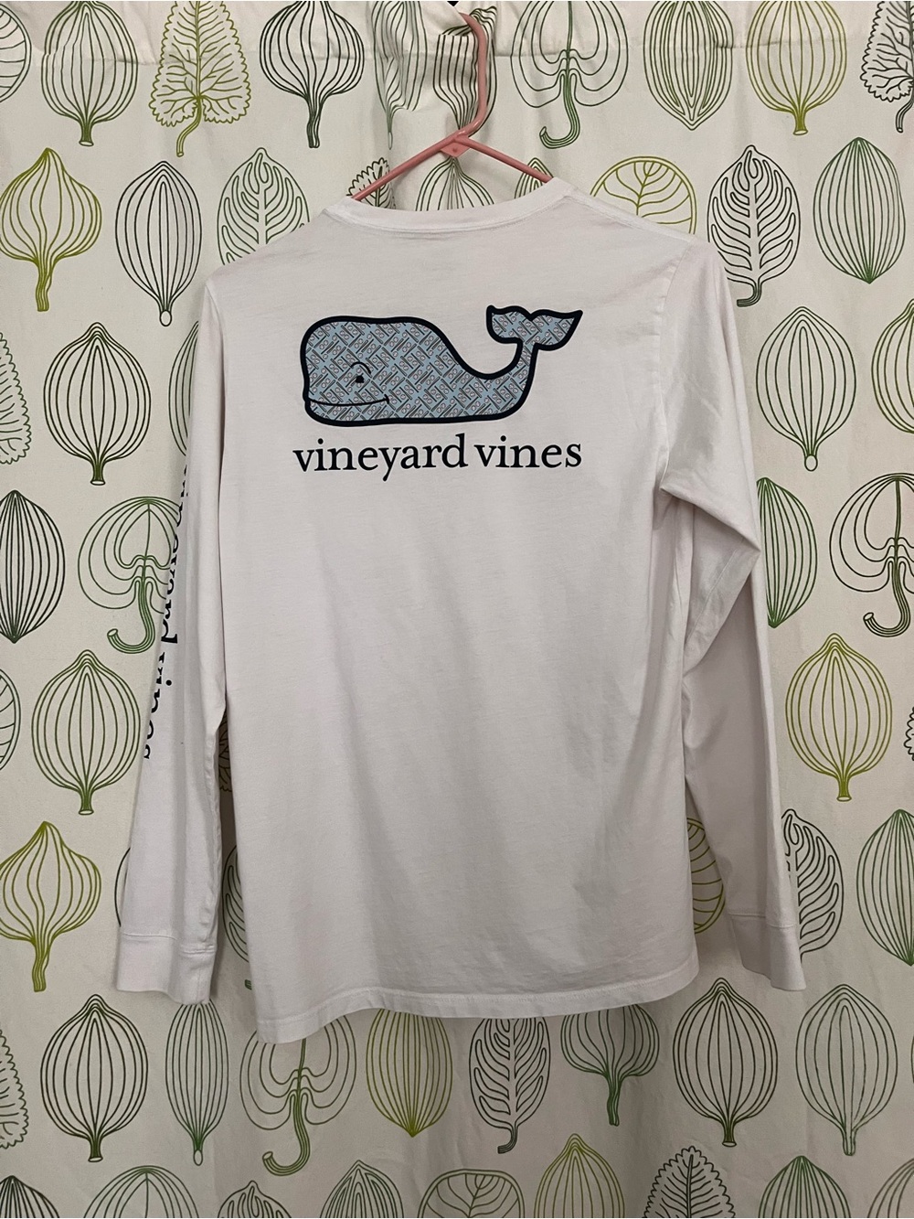 Vineyard Vines White Long-Sleeve Tee with Blue Whale Baseball Logo